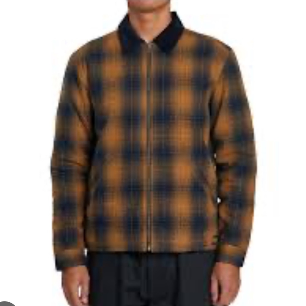 RVCA Men's Plaid Puffer Jacket - Navy and Mustard